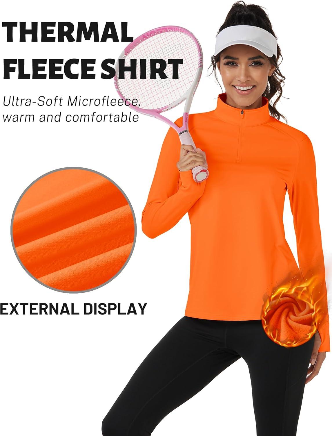 imageTACVASEN Womens Fleece Pullover Quarter Zip Sweatshirt Thermal Shirts Long Sleeve Athletic TopsOrange