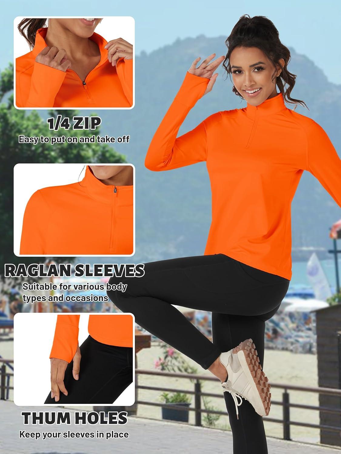 imageTACVASEN Womens Fleece Pullover Quarter Zip Sweatshirt Thermal Shirts Long Sleeve Athletic TopsOrange