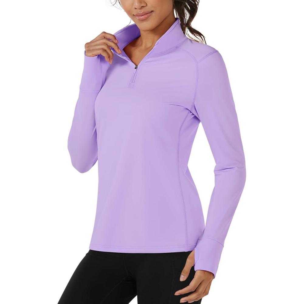 imageTACVASEN Womens Fleece Pullover Quarter Zip Sweatshirt Thermal Shirts Long Sleeve Athletic TopsLight Purple