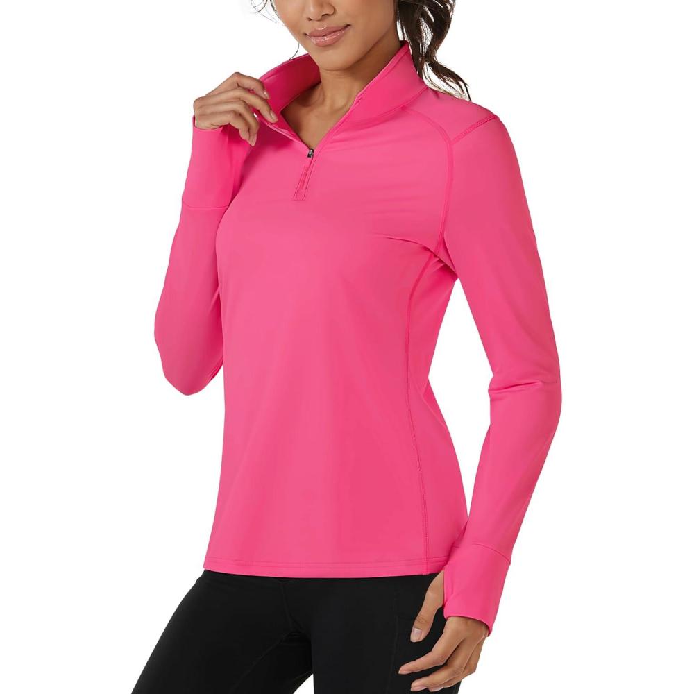 imageTACVASEN Womens Fleece Pullover Quarter Zip Sweatshirt Thermal Shirts Long Sleeve Athletic TopsRose Red