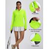 imageMAGCOMSEN 14 Zip Pullover Women Long Sleeve Quarter Zip UPF 50 Sun Shirts with Pocket Quick Dry Athletic Workout TopsFluorescent Green