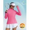 imageMAGCOMSEN 14 Zip Pullover Women Long Sleeve Quarter Zip UPF 50 Sun Shirts with Pocket Quick Dry Athletic Workout TopsRose Red