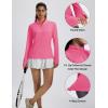 imageMAGCOMSEN 14 Zip Pullover Women Long Sleeve Quarter Zip UPF 50 Sun Shirts with Pocket Quick Dry Athletic Workout TopsRose Red