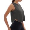 imageMAGCOMSEN Womens Crop Tank Tops Workout Sleeveless Shirts Loose Fit Gym Yoga Top with Side SlitsDark Grey