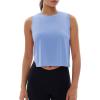 imageMAGCOMSEN Womens Crop Tank Tops Workout Sleeveless Shirts Loose Fit Gym Yoga Top with Side SlitsLight Blue