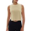 imageMAGCOMSEN Womens Crop Tank Tops Workout Sleeveless Shirts Loose Fit Gym Yoga Top with Side SlitsLight Khaki