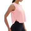 imageMAGCOMSEN Womens Crop Tank Tops Workout Sleeveless Shirts Loose Fit Gym Yoga Top with Side SlitsLight Pink