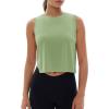 imageMAGCOMSEN Womens Crop Tank Tops Workout Sleeveless Shirts Loose Fit Gym Yoga Top with Side SlitsMist Green