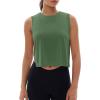 imageMAGCOMSEN Womens Crop Tank Tops Workout Sleeveless Shirts Loose Fit Gym Yoga Top with Side SlitsMoss Green