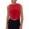 imageMAGCOMSEN Womens Crop Tank Tops Workout Sleeveless Shirts Loose Fit Gym Yoga Top with Side SlitsRed