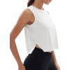 imageMAGCOMSEN Womens Crop Tank Tops Workout Sleeveless Shirts Loose Fit Gym Yoga Top with Side SlitsWhite