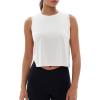 imageMAGCOMSEN Womens Crop Tank Tops Workout Sleeveless Shirts Loose Fit Gym Yoga Top with Side SlitsWhite