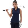 imageMAGCOMSEN Womens Golf Shirt Sleeveless Racerback Polo Shirts Zip Up UPF 50 Quick Dry Tennis Workout Athletic Tank TopsAnavy