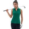 imageMAGCOMSEN Womens Golf Shirt Sleeveless Racerback Polo Shirts Zip Up UPF 50 Quick Dry Tennis Workout Athletic Tank TopsEgreen