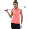 imageMAGCOMSEN Womens Golf Shirt Sleeveless Racerback Polo Shirts Zip Up UPF 50 Quick Dry Tennis Workout Athletic Tank TopsPink