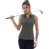 imageMAGCOMSEN Womens Golf Shirt Sleeveless Racerback Polo Shirts Zip Up UPF 50 Quick Dry Tennis Workout Athletic Tank TopsSeagrey