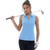 imageMAGCOMSEN Womens Golf Shirt Sleeveless Racerback Polo Shirts Zip Up UPF 50 Quick Dry Tennis Workout Athletic Tank TopsWaterfblue