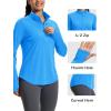 imageMAGCOMSEN Womens Long Sleeve Shirts Sun Protection Half 12 Zip Pullover Rash Guard Quick Dry Hiking Golf Workout TopsAzure