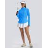 imageMAGCOMSEN Womens Long Sleeve Shirts Sun Protection Half 12 Zip Pullover Rash Guard Quick Dry Hiking Golf Workout TopsAzure