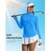imageMAGCOMSEN Womens Long Sleeve Shirts Sun Protection Half 12 Zip Pullover Rash Guard Quick Dry Hiking Golf Workout TopsAzure
