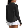 imageMAGCOMSEN Womens Long Sleeve Shirts Sun Protection Half 12 Zip Pullover Rash Guard Quick Dry Hiking Golf Workout TopsBlack