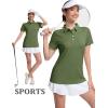 imageMAGCOMSEN Womens Polo Shirts Short Sleeve Quick Dry Golf TShirts Collared Golf Tops for Work Casual 4 ButtonsArmy Green