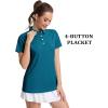 imageMAGCOMSEN Womens Polo Shirts Short Sleeve Quick Dry Golf TShirts Collared Golf Tops for Work Casual 4 ButtonsPeacock Blue