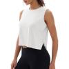 imageMAGCOMSEN Womens Crop Tank Tops Workout Sleeveless Shirts Loose Fit Gym Yoga Top with Side SlitsWhite