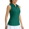 imageMAGCOMSEN Womens Golf Shirt Sleeveless Racerback Polo Shirts Zip Up UPF 50 Quick Dry Tennis Workout Athletic Tank TopsEgreen