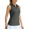 imageMAGCOMSEN Womens Golf Shirt Sleeveless Racerback Polo Shirts Zip Up UPF 50 Quick Dry Tennis Workout Athletic Tank TopsSeagrey