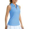 imageMAGCOMSEN Womens Golf Shirt Sleeveless Racerback Polo Shirts Zip Up UPF 50 Quick Dry Tennis Workout Athletic Tank TopsWaterfblue