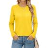 imageMAGCOMSEN Womens Long Sleeve Shirts Casual Crew Neck TShirt 2025 Basic Fall Tops Classicfit Tee Breathable Cotton TopYellow
