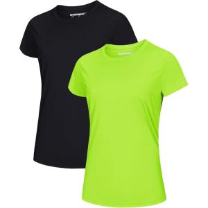 imageMAGCOMSEN 2 Pack Womens Short Sleeve TShirts UPF 50 Workout Running Quick Dry Athletic Rash Guard Swim TopBlackFluorescent Green