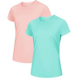 imageMAGCOMSEN 2 Pack Womens Short Sleeve TShirts UPF 50 Workout Running Quick Dry Athletic Rash Guard Swim TopLight PinkLack Blue