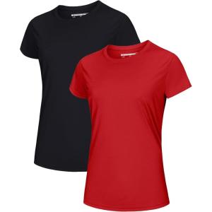 imageMAGCOMSEN 2 Pack Womens Short Sleeve TShirts UPF 50 Workout Running Quick Dry Athletic Rash Guard Swim TopTomato RedBlack