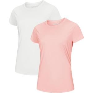 imageMAGCOMSEN 2 Pack Womens Short Sleeve TShirts UPF 50 Workout Running Quick Dry Athletic Rash Guard Swim TopWhiteLight Pink