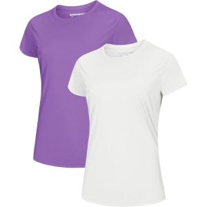 imageMAGCOMSEN 2 Pack Womens Short Sleeve TShirts UPF 50 Workout Running Quick Dry Athletic Rash Guard Swim TopWhitePurple