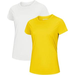 imageMAGCOMSEN 2 Pack Womens Short Sleeve TShirts UPF 50 Workout Running Quick Dry Athletic Rash Guard Swim TopWhiteYellow