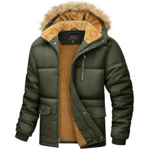imageMAGCOMSEN Mens Winter Jacket Fleece Lined Water Repellent Windproof Warm Parka Winter Coat with HoodArmy Green
