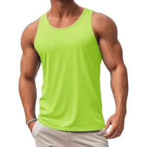 imageMAGCOMSEN Mens Workout Tank Tops Undershirt Cotton Muscle Athletic Sleeveless Shirts for Gym11fluorescent Green
