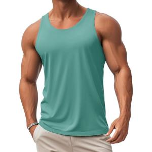 imageMAGCOMSEN Mens Workout Tank Tops Undershirt Cotton Muscle Athletic Sleeveless Shirts for Gym21grey Green