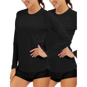 imageMAGCOMSEN Womens 2 Pack Long Sleeve Shirts UPF 50 Sun Protection Quick Dry Swim Shirt for Rash Guard Fishing Workout2 Packblack black