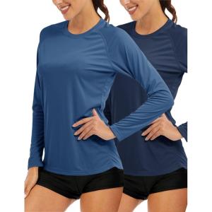 imageMAGCOMSEN Womens 2 Pack Long Sleeve Shirts UPF 50 Sun Protection Quick Dry Swim Shirt for Rash Guard Fishing Workout2 Packnavy bgrey