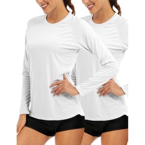 imageMAGCOMSEN Womens 2 Pack Long Sleeve Shirts UPF 50 Sun Protection Quick Dry Swim Shirt for Rash Guard Fishing Workout2 Packwhite white
