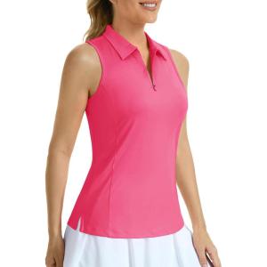 imageMAGCOMSEN Womens Golf Shirt Sleeveless Racerback Polo Shirts Zip Up UPF 50 Quick Dry Tennis Workout Athletic Tank TopsRosered
