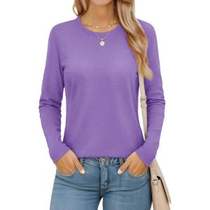 imageMAGCOMSEN Womens Long Sleeve Shirts Casual Crew Neck TShirt 2025 Basic Fall Tops Classicfit Tee Breathable Cotton TopLtpurple
