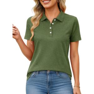 imageMAGCOMSEN Womens Polo Shirts Short Sleeve Quick Dry Golf TShirts Collared Golf Tops for Work Casual 4 ButtonsArmy Green