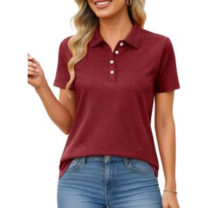 imageMAGCOMSEN Womens Polo Shirts Short Sleeve Quick Dry Golf TShirts Collared Golf Tops for Work Casual 4 ButtonsWine Red