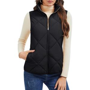 imageMAGCOMSEN Womens Puffer Vest Sleeveless Lightweight Winter Jackets Quilted Zip Up Coats Stand Collar Padded Outerwear VestsBlack