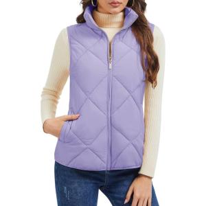 imageMAGCOMSEN Womens Puffer Vest Sleeveless Lightweight Winter Jackets Quilted Zip Up Coats Stand Collar Padded Outerwear VestsTaropurple